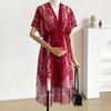 Lace Mesh Bohemian Shawl Tassel Sun-Protective Top Elegant Swimsuit Cover Up  Vacation
