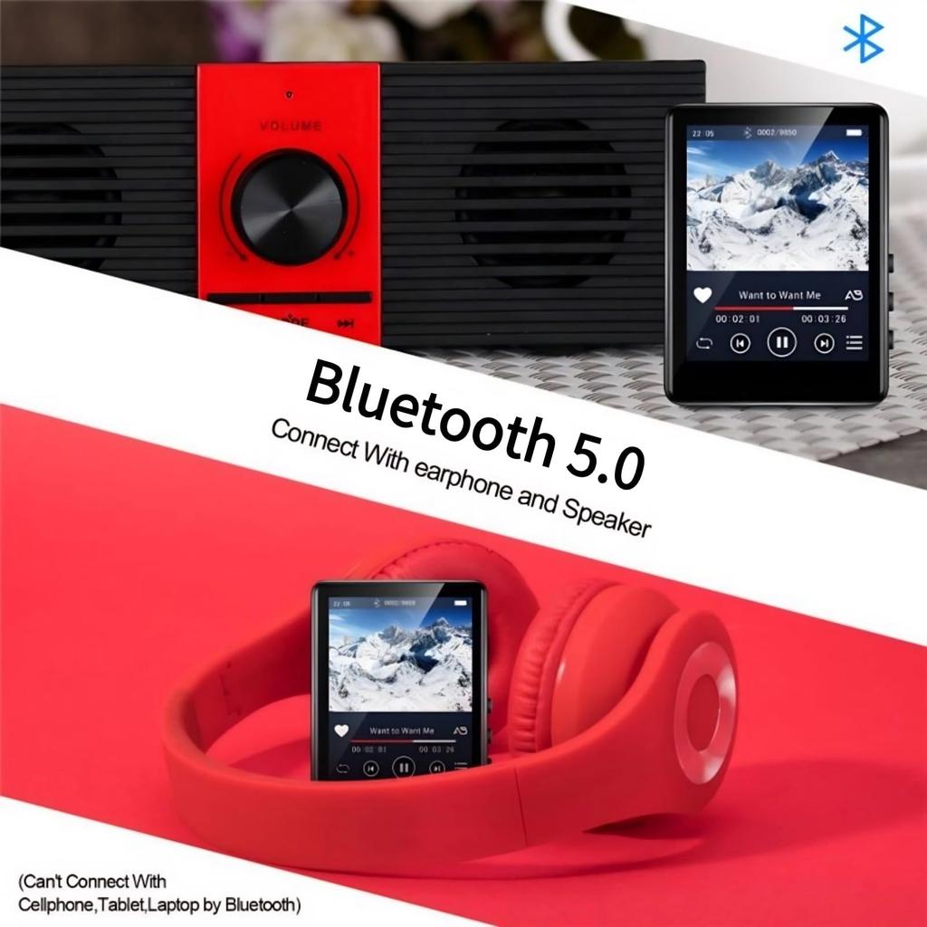 Bluetooth MP3 HD Plně dotykový displej Přehrávač hudby podporuje 256GB paměť Přenosný Walkman s FM a Hlasovým záznamníkem Přehrávač, 2,4palcový Přehrávač, Rozšíření, Rádio,