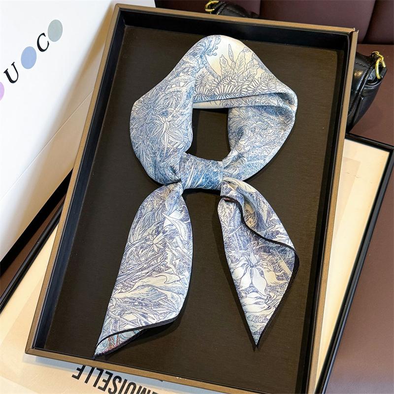 14mm 100% Twill Silk Square Scarf for Women 65cm Neck Tie Neckerchief Double Side Female Foulard Headband Hijab Shawl Bandana
