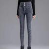 Fashion New Black Velvet Jeans Women Autumn and Winter High Waist Slim Fit Tight Plush Denim Pencil Pants Women Vintage Casual Jeans Trousers 25294