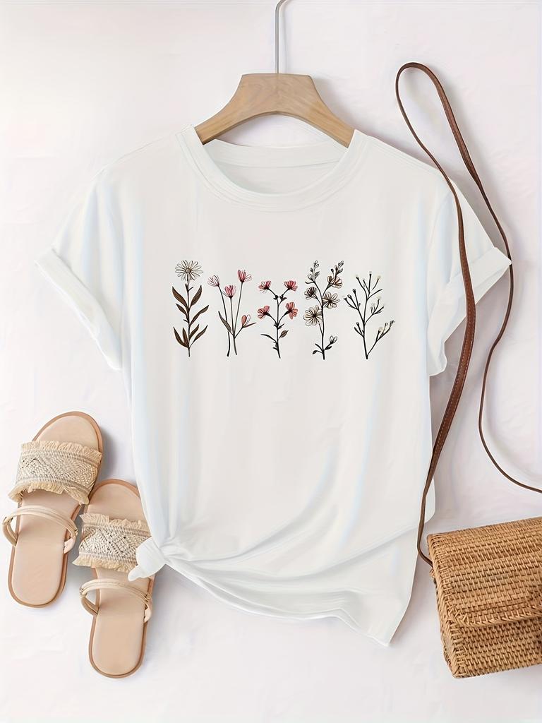European sizes Women'S T-Shirt with Glasses Print, Round Neck, Comfortable Short-Sleeve Casual Top for Spring And Summer.