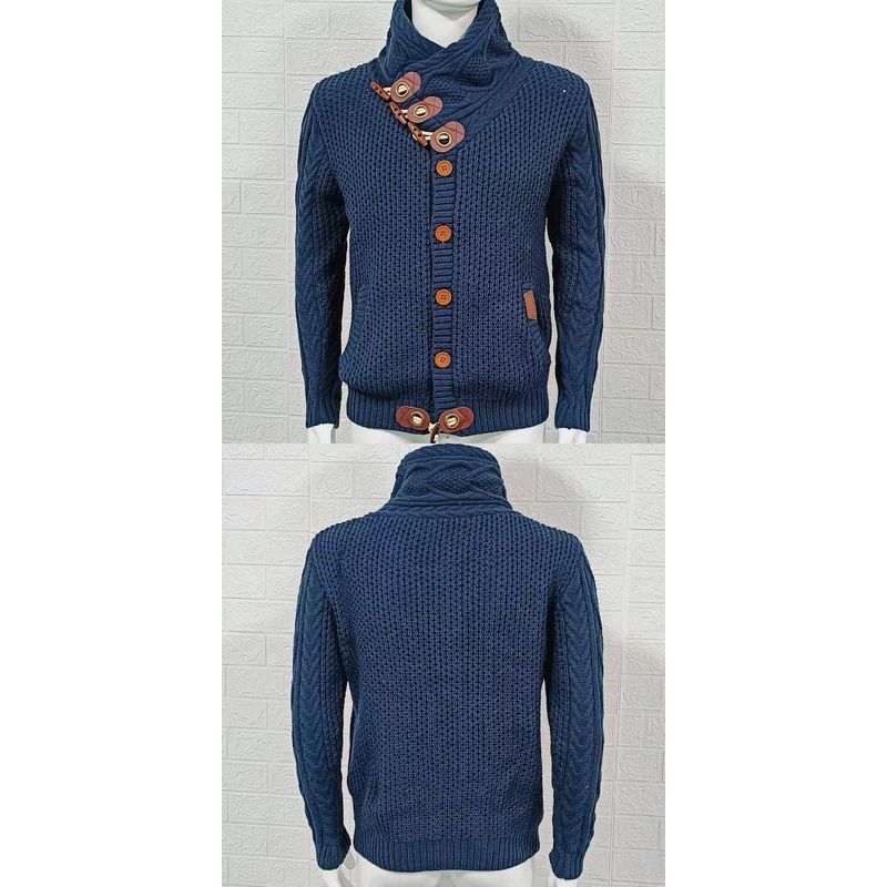 

2025 Вязаная куртка Большая Модный свитер Dark blue XXL