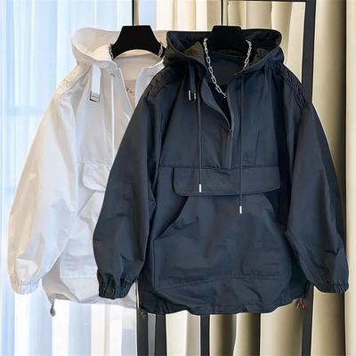 Korejská módní značka pár Nošení Pánská bunda Větrovka Design Ležérní Volný kabát Trend Jarní a podzimní Charge Coat s kapucí