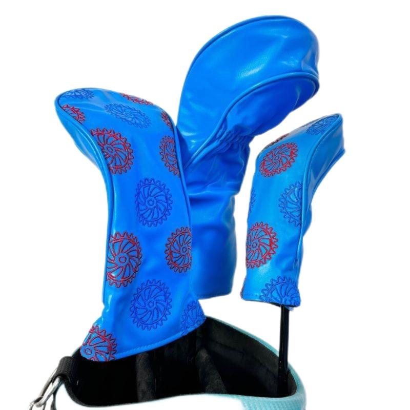 3 ks Voděodolné Potahy na hlavy golfových holí Koženka PU Potah na hlavu golfové hole Vzor ozubeného kola Potah na hlavu fairwayového woodu Golfové příslušenství