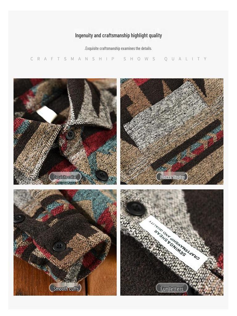 Men's Vintage Floral Thick Flannel Long Sleeve Shirt Jacket