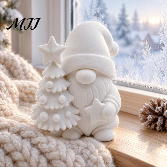 Handmade Xmas Gift Souvenirs 3D Printed Christmas Gnome Figurine, DIY Paintable Mini Hugging Small Figurines for Desktop Star & Tree, Winter