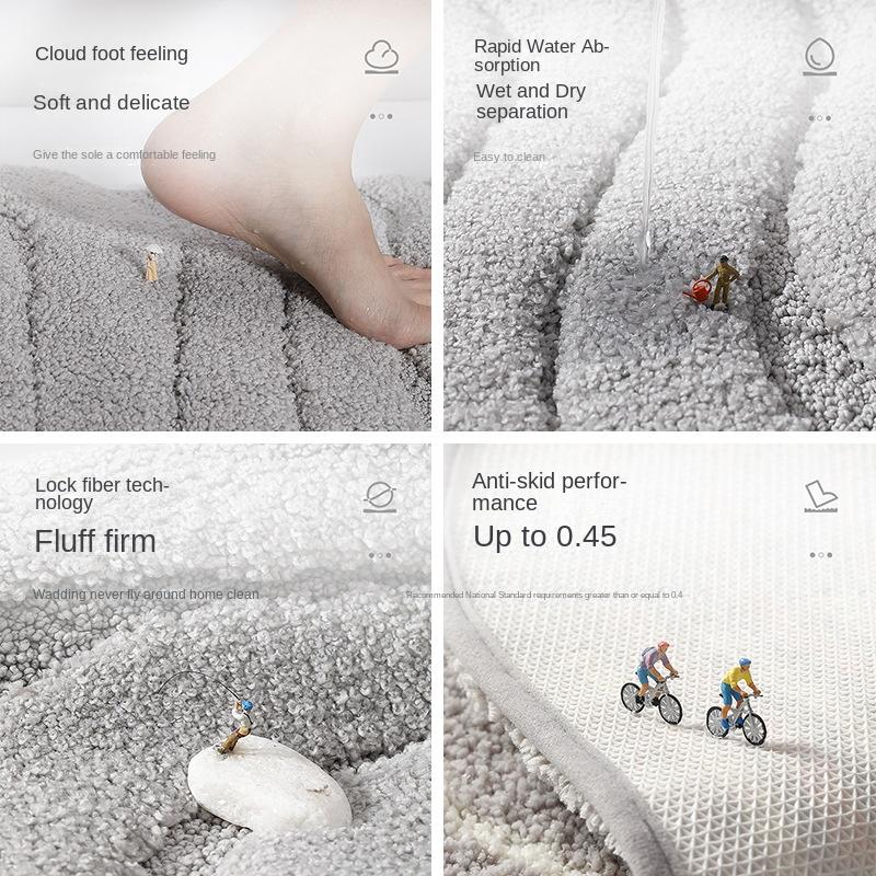Hochwertiger Badezimmerteppich Verdickter Flock-Badematte 3D-Deckenoberflächentechnologie Superfaser Rutschfest Wasseraufnahme