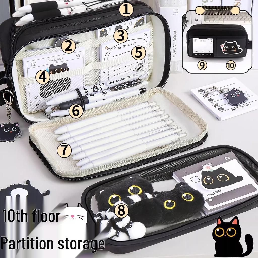 Detachable Transparent Scarf Kitten Pencil Case - Girls' School Stationery Box, Dirt-Resistant