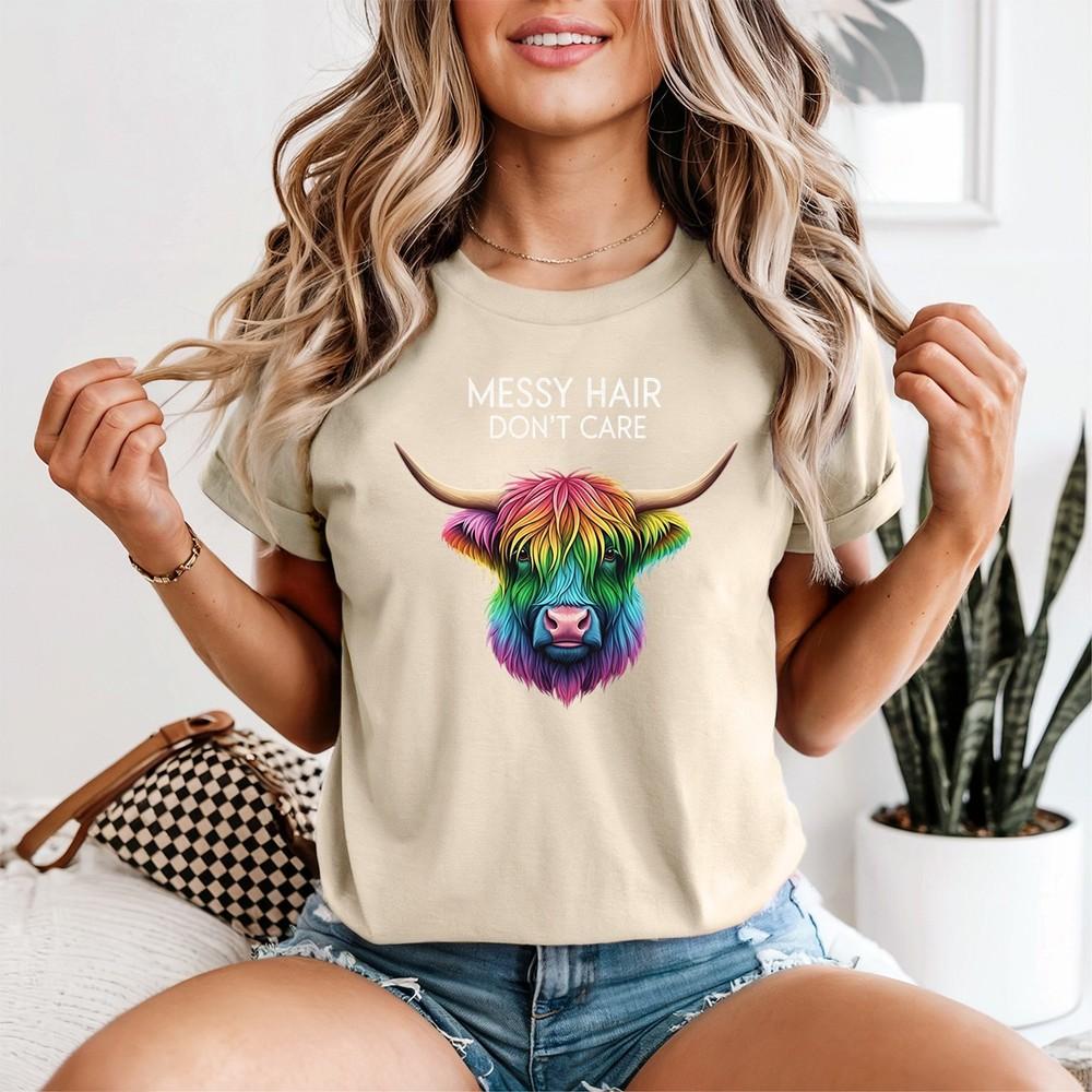 Highland Cow Messy Hair Colorful Unisexs Tshirt