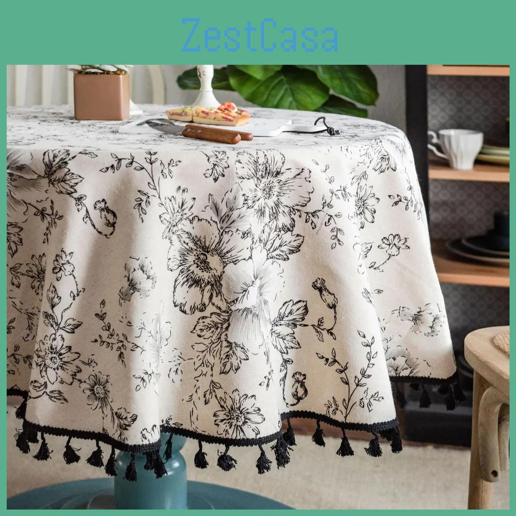 Pastoral Linen Tablecloth Cotton Vintage Floral Rustic Washable Round Table Cover For Farmhouse Decorpicnictabletop Decor