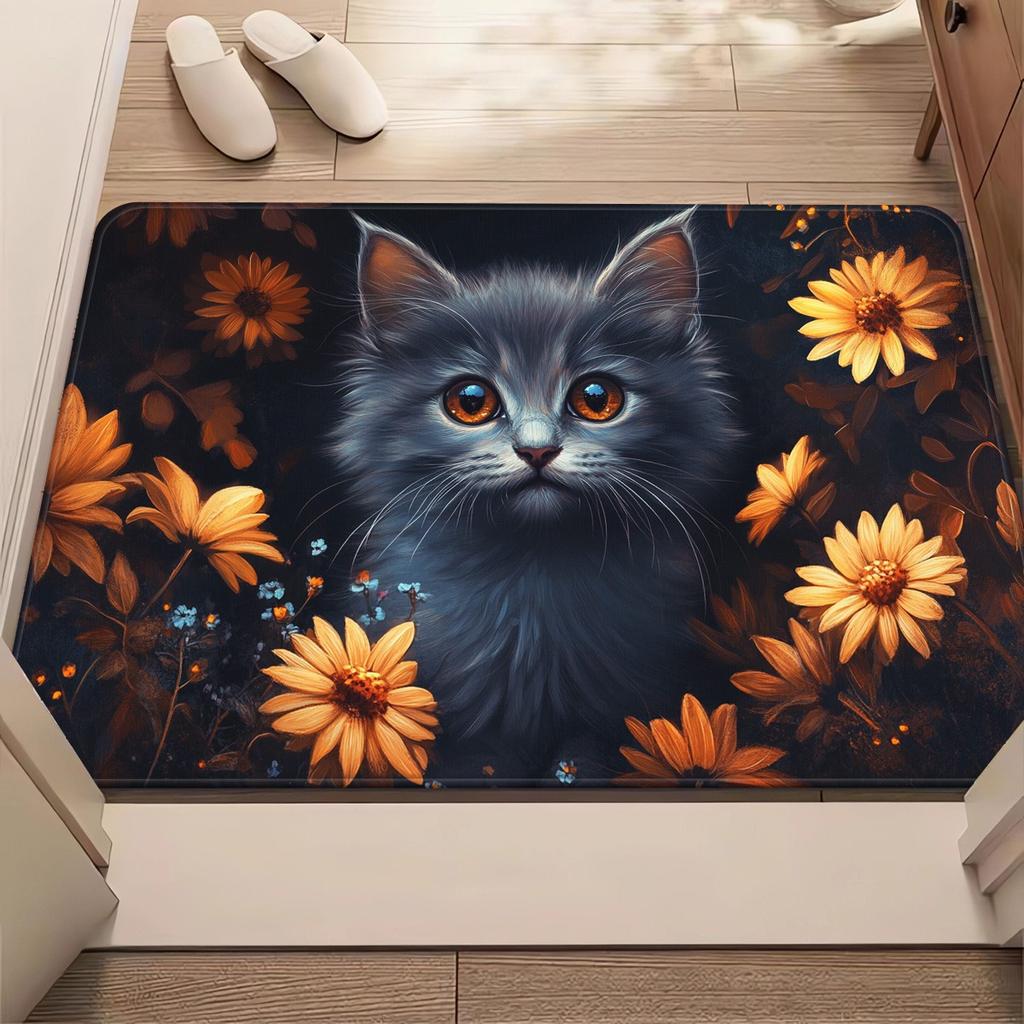 1Pcs Anti Fatigue Kitchen Rug, Cat Print Waterproof Non-Slip Thick Cushioned Mat Comfort Standing Mat