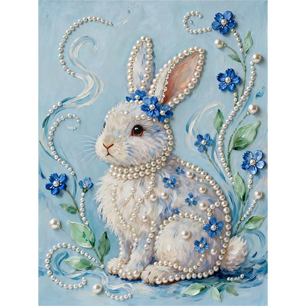 

Crystal Pearl Painting 5D DIY Frame Decoration Painting White Rabbit Home Wall Decoration Transparent Pearl Gemstone Painting Picture Art Crafts 35x45cm