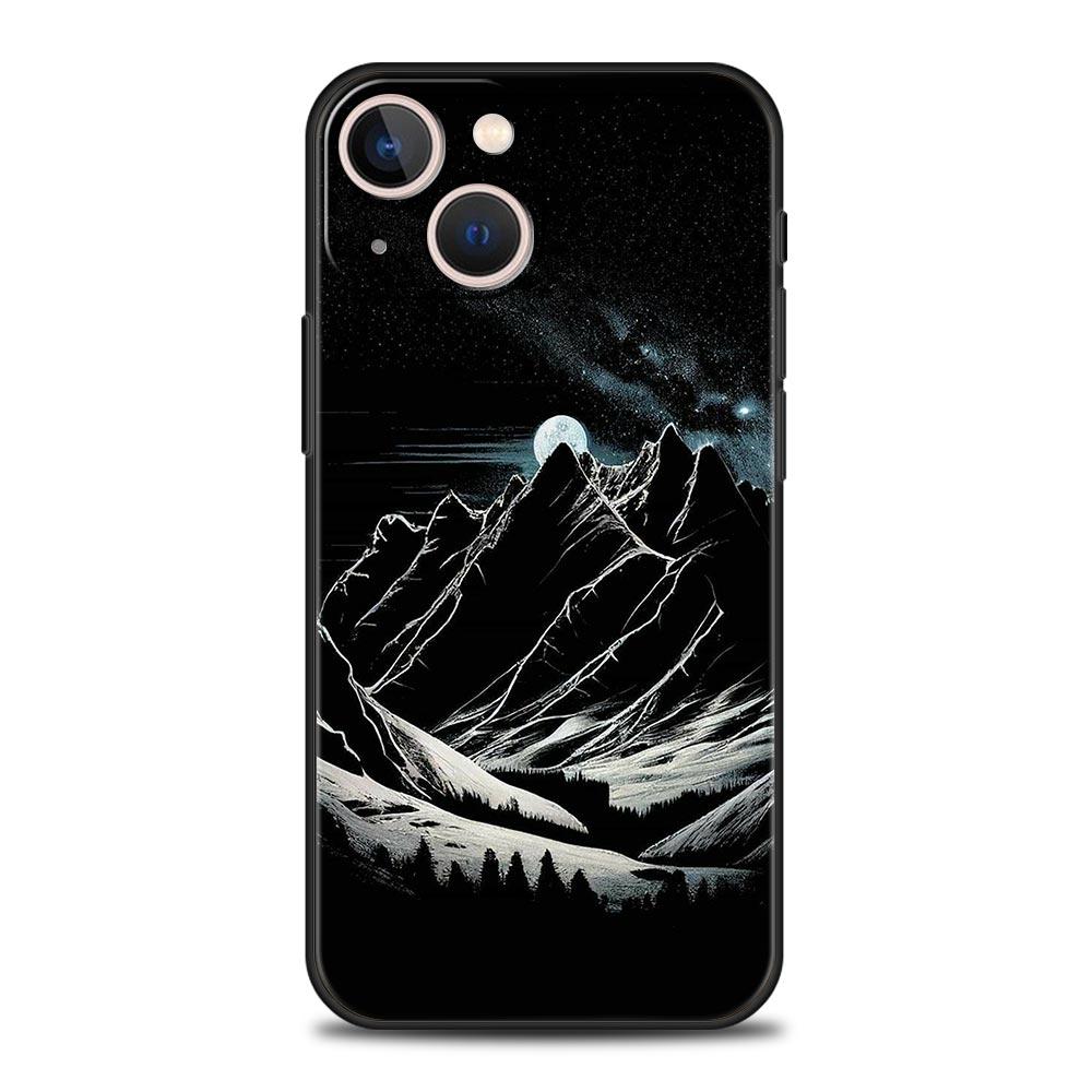 Black Mountain Peak Phone Case Cover for iPhone 17 16 15 14 13 12 11 Pro Max 17 Air Plus Shockproof Soft TPU Shell Fundas Capas