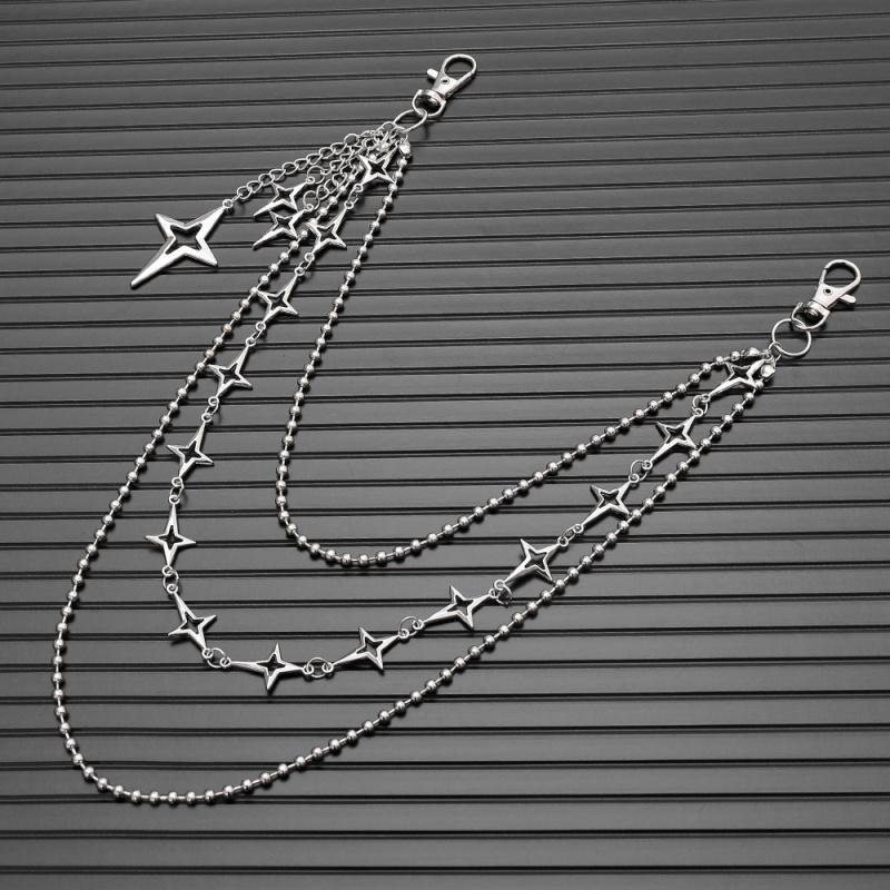 Retro Punk Rock Star Pants Waist Chain Men Women Jeans Chains Metal Sphere Pendant Keychain Accessory Jewelry Gift