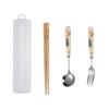 New stainless steel fork, spoon and chopsticks ceramic handle cartoon three-piece set student travel spoon chopsticks portable tableware set