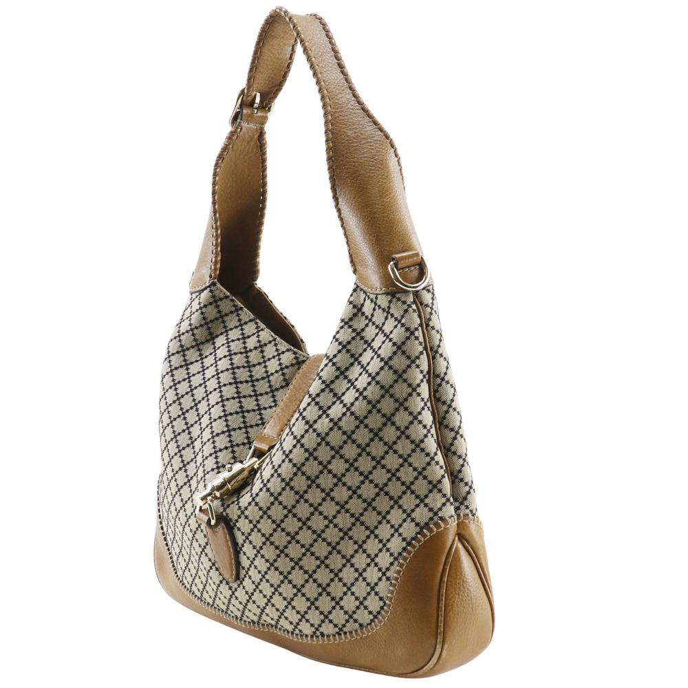 Gucci New Jackie Handbag 246907 Diamante Bamboo Fringe Brown Canvas Women Used