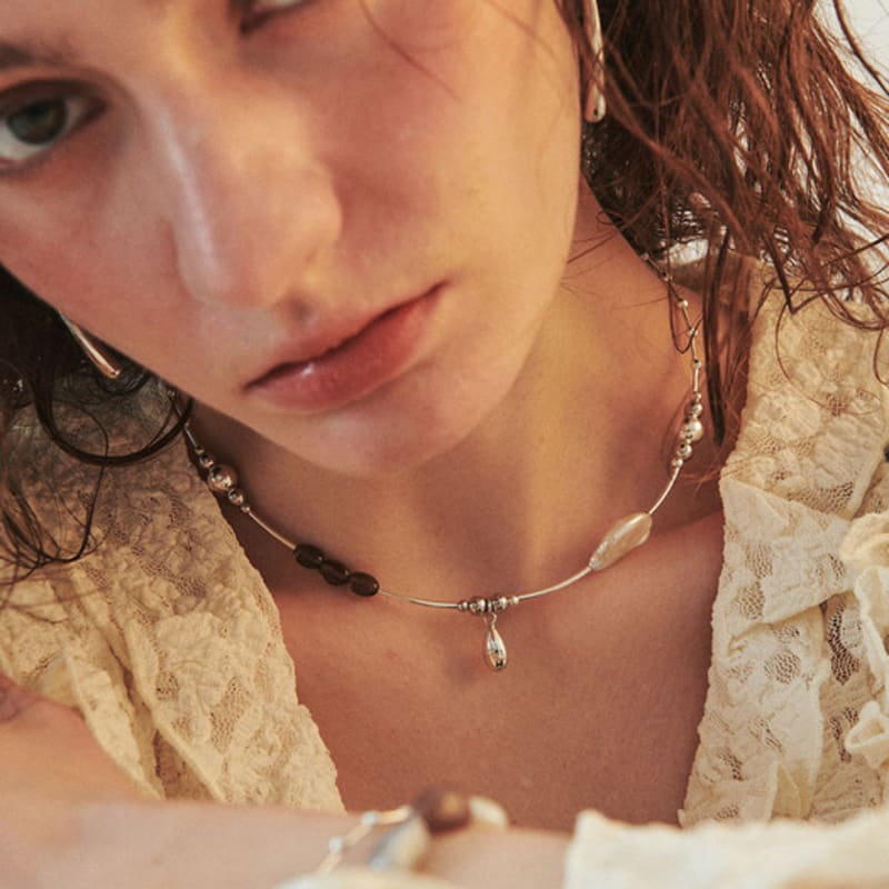 August Harmony 925silver Water Drop Beads Necklace