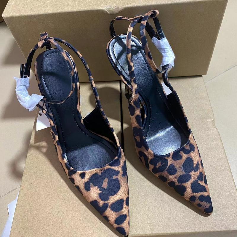 Spring High Heels Women's Mary Jane Shoes Retro Leopard Print Sexy Ankle Strap Slingbacks Luxury Designer Ladies Pumps
