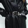 Gothic Style Women's Studded Belt Double Row Hole Waist Sash Secure Nonslip Clasp PU Leather Fashion Accessory