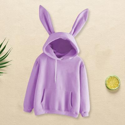 Dames Herfst Winter Hoodie Bunny Oor Decor Effen Kleur Losse Lange Mouw Elastische Manchet Trekkoord Losse Capuchon Zachte Warme Casual Dame Hoodie Top