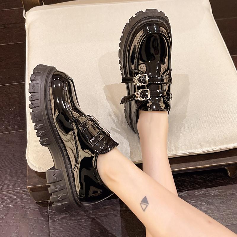 Modische klobige Plateau-Oxfordschuhe für Damen Gothic Dicke Sohle Rutschfeste Slipper Frau Lackleder Doppelschnalle Mary Jane Schuhe