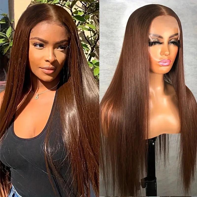 Wine Red Straight Lace Front Wig Women Full Cap Synthetic Hairpiece Heat Resistant Fiber 18-40 Inch Lengths
