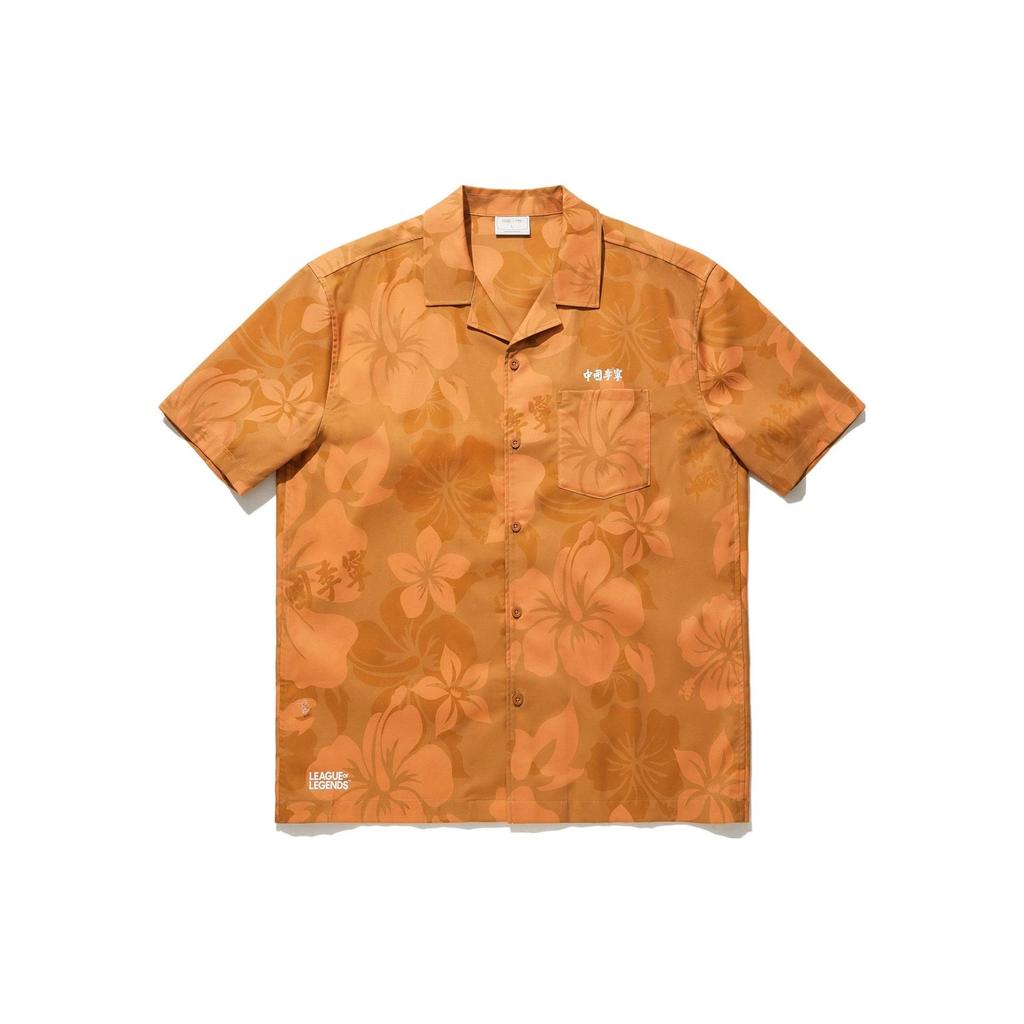 Li Ning X League Of Legends Pool Party Floral Print Casual Short Sleeve Shirt Unisex Shirts Autumn-Orange ASHT503-1