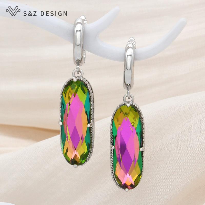 Elegant Vintage Large Egg Shape Crystal Drop Earrings For Women Wedding Luxury Jewelry Rose Gold Color Oval Eardrop