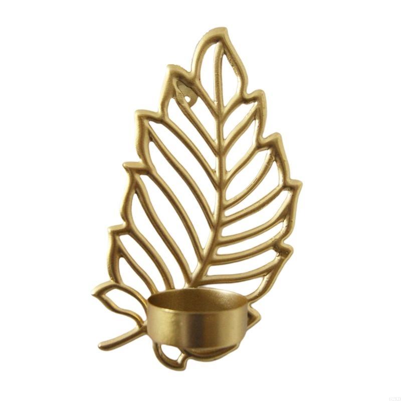62KD Metal Candleholder with Golden Leaf Decor Wedding Centerpiece Candlestick Holder Romantic Durable Candlestick for Office