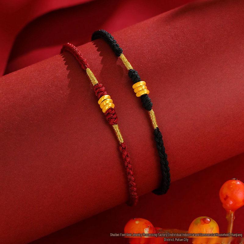 999 Pure Gold Zodiac Red Rope Bracelet: Luck Bead Woven Hand Rope Gift for Girlfriend Gold Bracelet