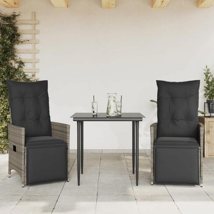 VidaXL Chaises inclinables de jardin lot de 2 et coussins gris rotin, fauteuil de jardin inclinable, fauteuil inclinable de 365668
