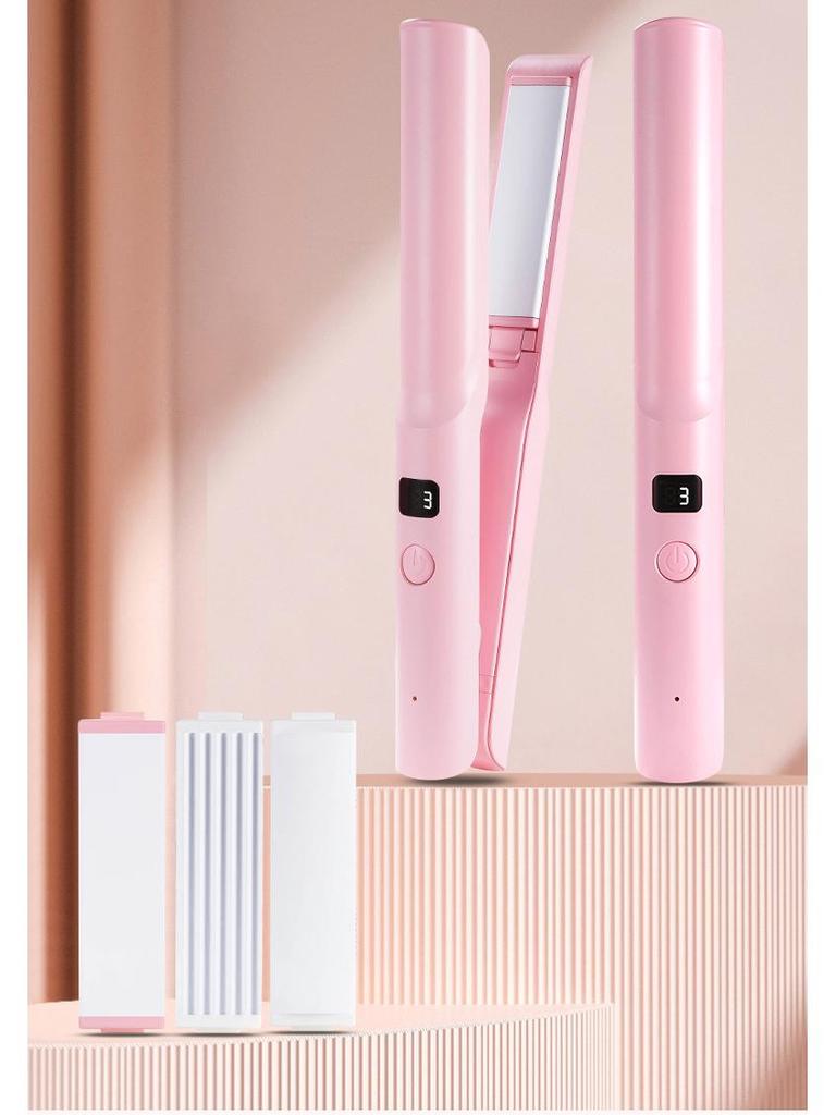 Wireless USB Rechargeable Hair Straightener for Men & Women, Dual-Use for Straight & Curly Hair with Bang Styling, Portable Design.