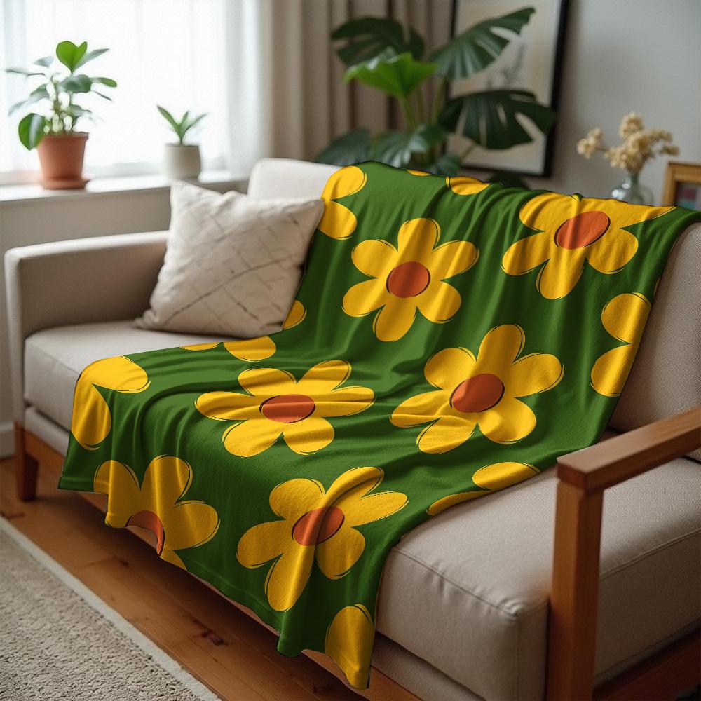 Yellow Irregular Floral Anime Cartoon Flannel Blanket Soft Warm Throw for Bedroom Sofa Car Kids Holiday Gift