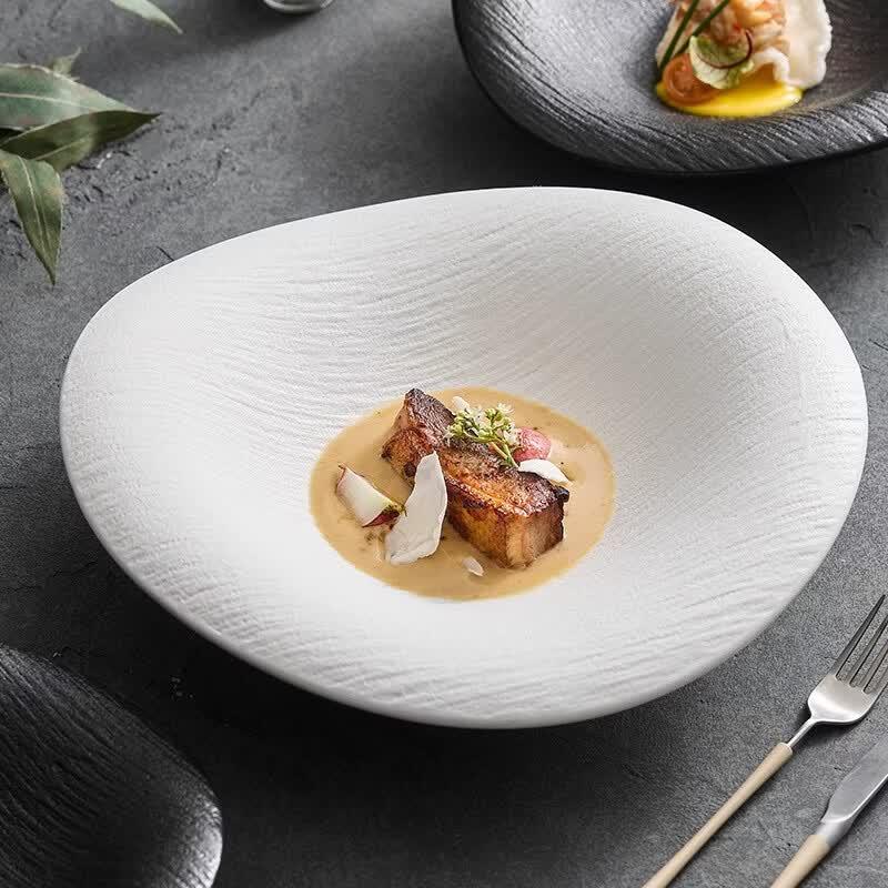 Irregular Ceramic Dinner Plate - Cloud Stone Pattern