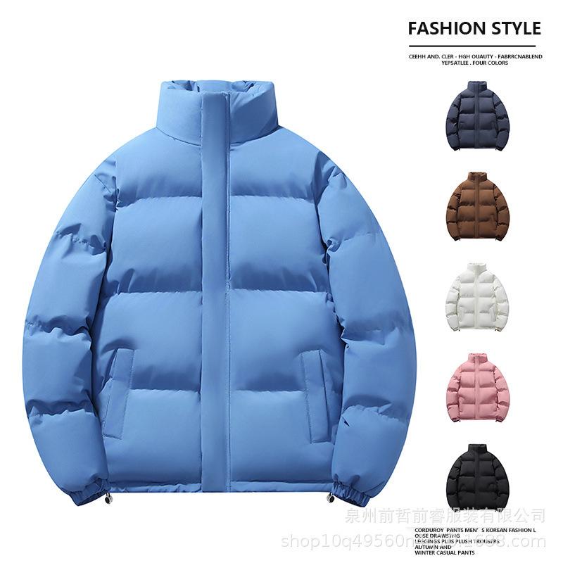 Men's winter new stand-up collar solid color thickened long-sleeved cotton-padded clothes trendy men's warm and casual personalized cotton clothes