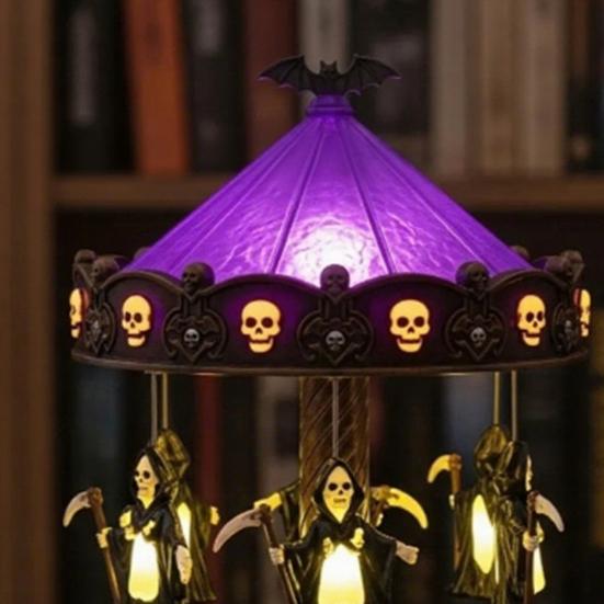 Geisterkarussell-Licht Halloween-Geisternachtlicht USB-Wiederaufladbares Gruseliges Leselicht Nachttischlampe Partydekoration