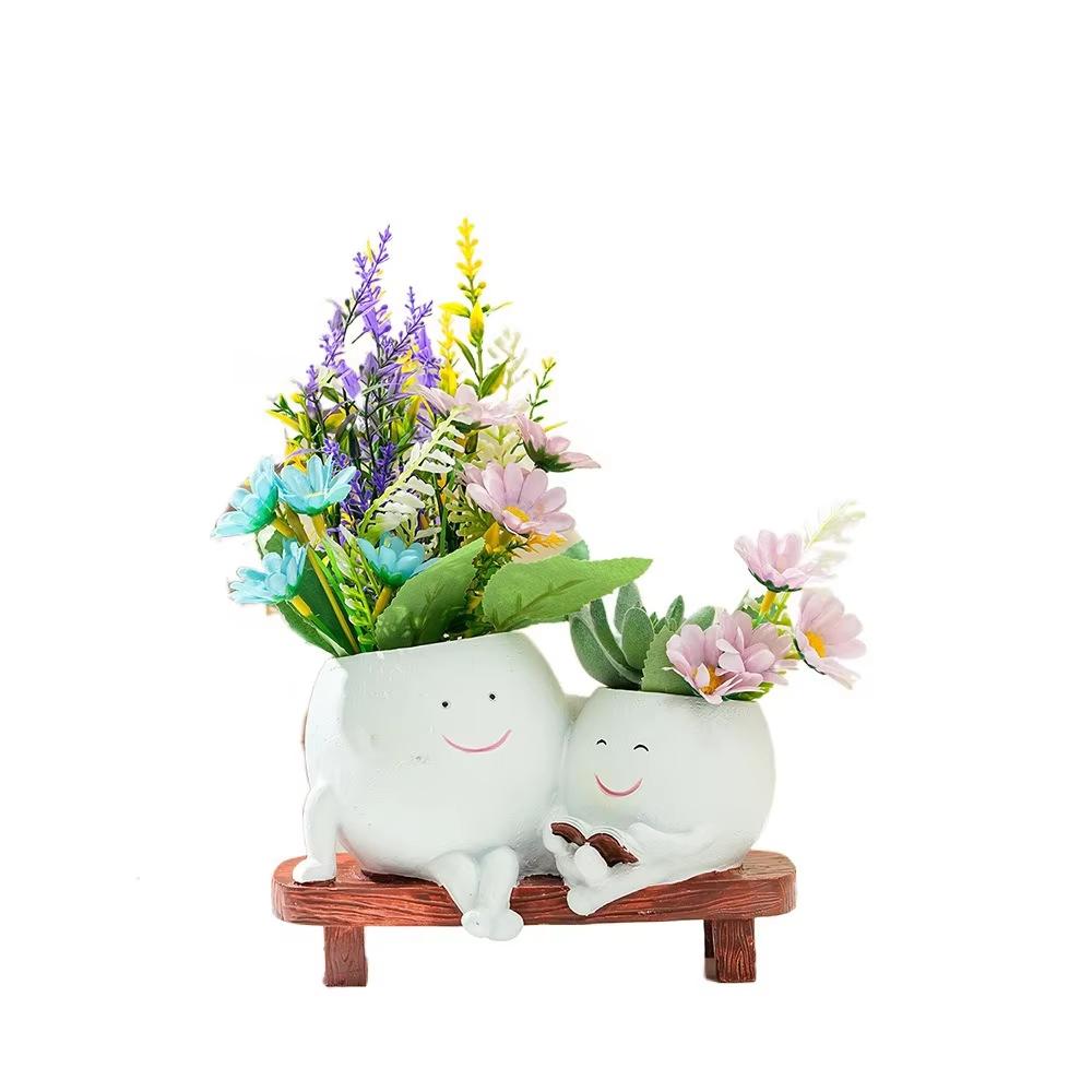 Smile Face Flower Pot Mini Simulation Rocking Chair Flower Pot Succulent Flowerpots Indoor Outdoor Homes Garden Ornaments