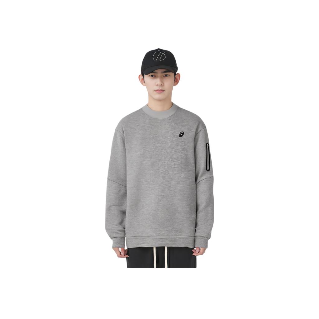 Asics Solid Color Outdoor Casual Sports Quick-Dry Crew Neck Pullover Long Sleeve Sweatshirt Men Sweatshirt Light-Gray 2031E436-020