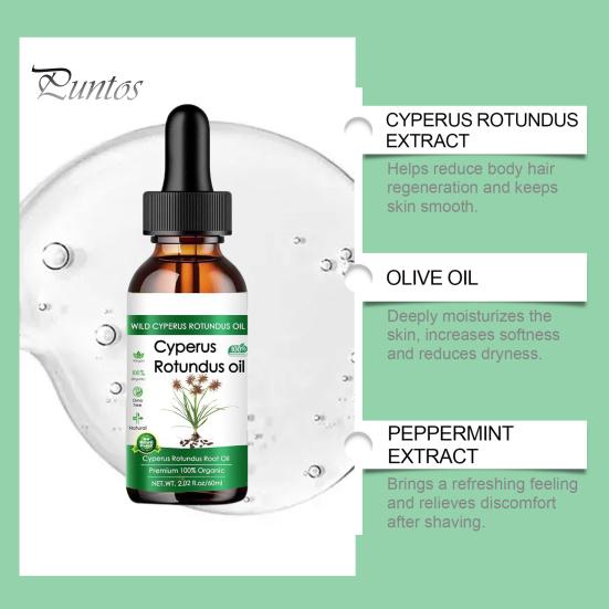 1/2 Stück 60 ml Cyperus Rotundus-Öl für Männer und Frauen, Haarentfernungspflegeöl, reduziert das Körperhaarwachstum, Feuchtigkeitscreme für die Haut, natürliche Pflanzen, nährender Hautschutz
