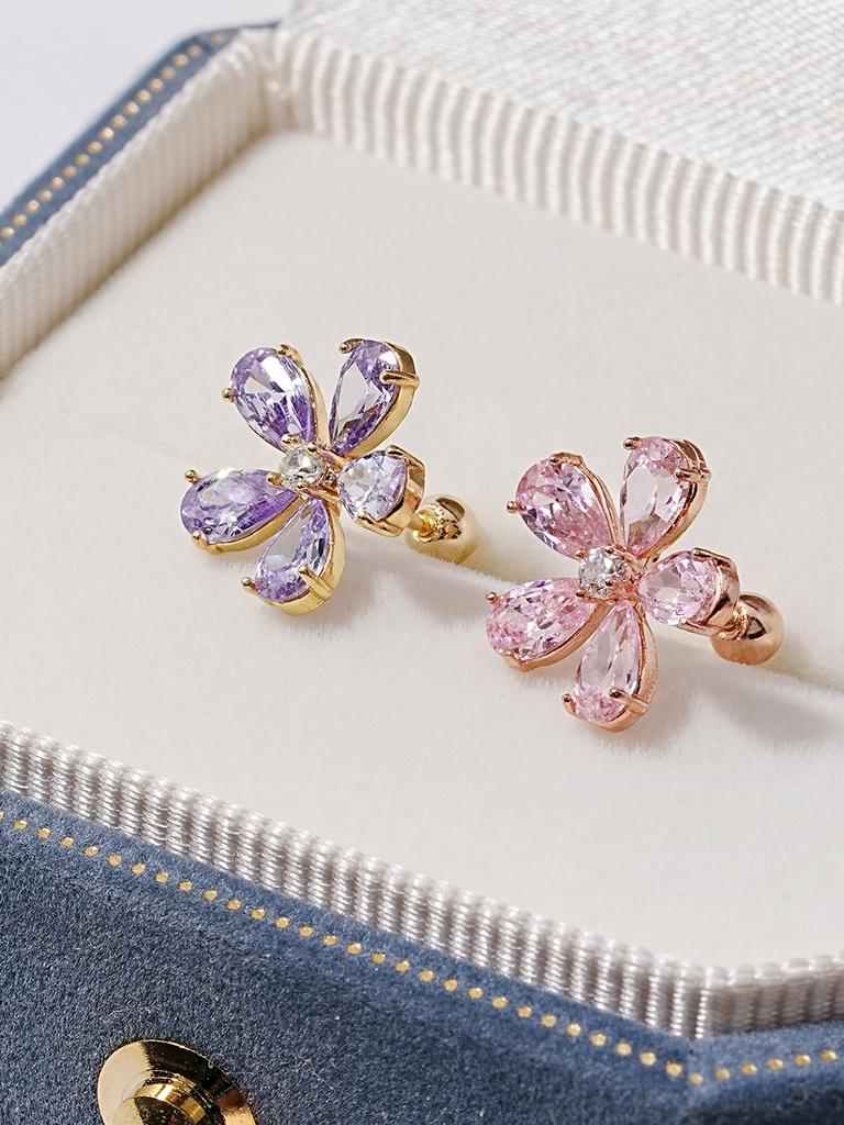 Minimalpiercing 14K Big Flower Color Cubic Piercing Earrings