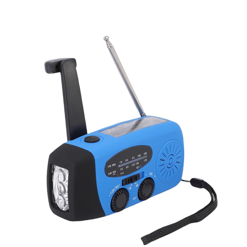 Emergency Hand Crank Radio with 3 LED Flashlight AM FM NOAA Portable Weather Radio Solar Powered Radio for Camping SOS Alarm Blue