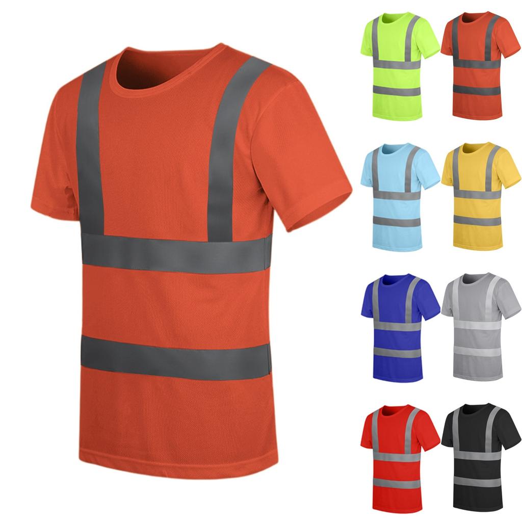 Men's Round-neck Quick-drying Reflective Outdoor Construction Environmental Sanitation Safety Building Labor  Reflective Work Clothes Short-sleeved To