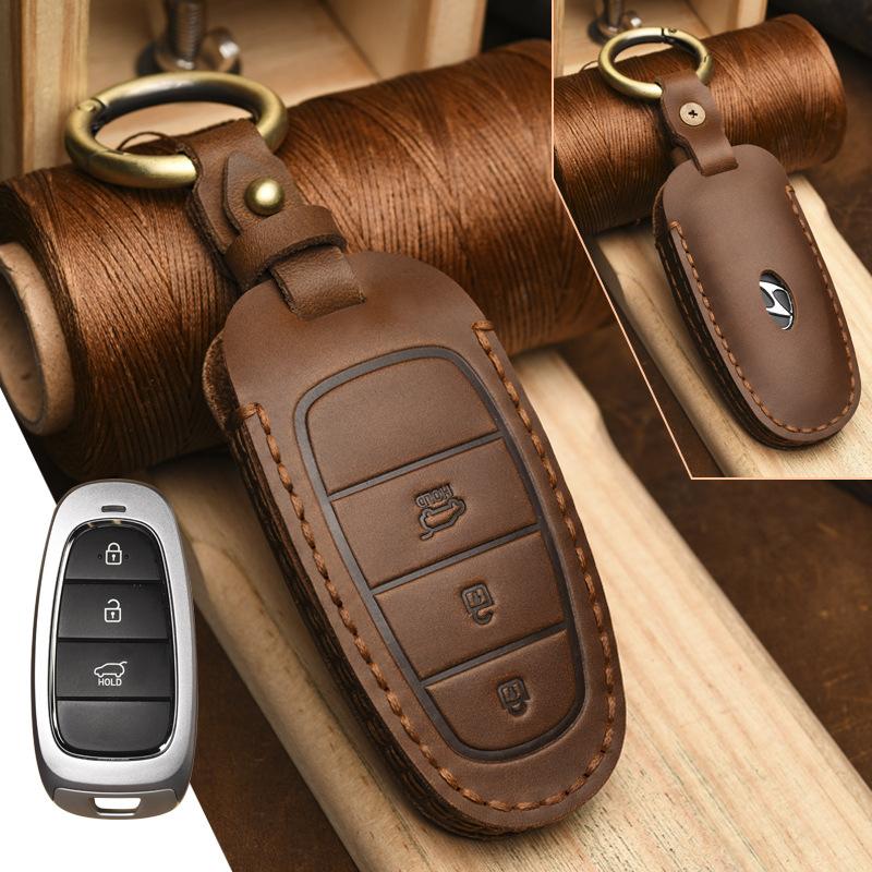 Handmade Leather Crazy Horse Leather First Layer Cowhide Car Key Case for Modern Tucson L