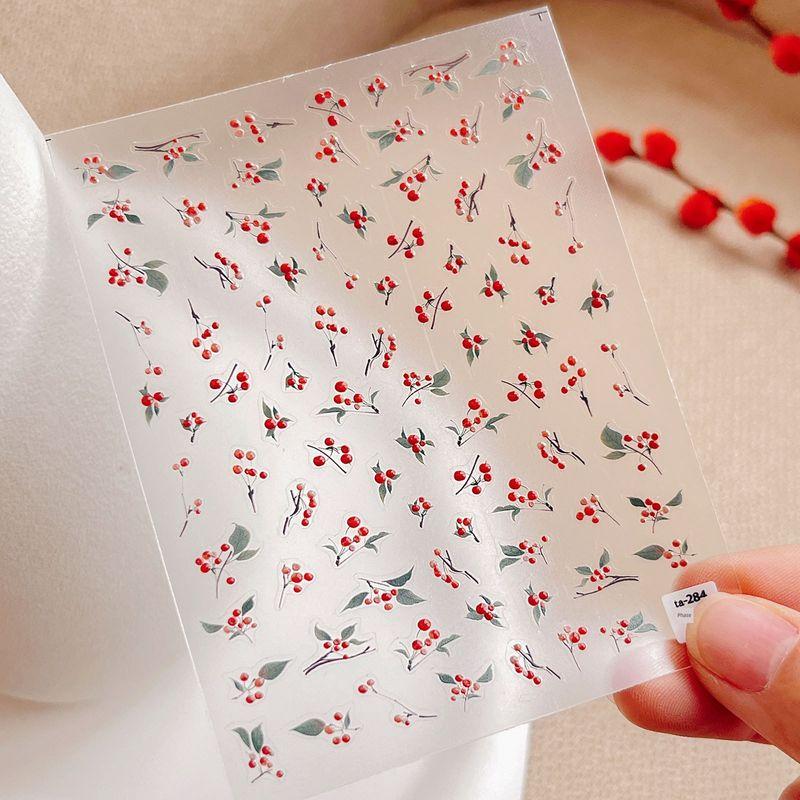 

Hot Jequirity Bean Nail Art Sticker Three-Dimensional Relief Red Bean Chinese Ancient Style Bright Crystal Red Bean Green Leaf Nail Decorative Sticker Acacia bean jelly-ta284