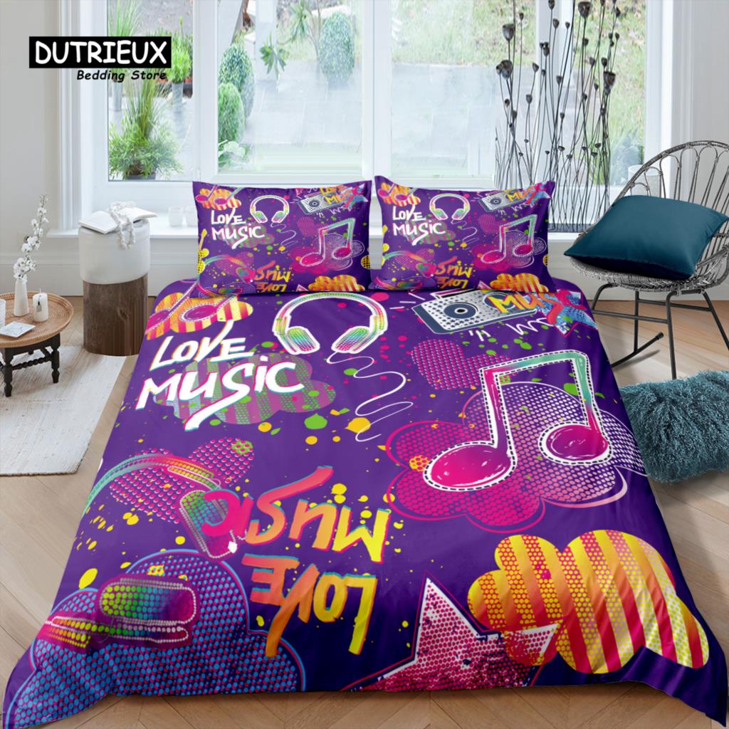 Home Living Luxury 3D Love Music Bedding Set Duvet Cover Pillowcase Kids Bedding Set Queen and King EU/US/AU/UK Size