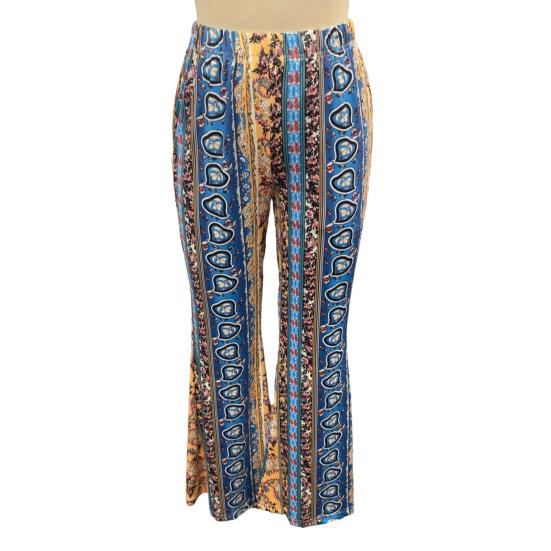 Floral Print Long Flared Pants Retro High Elastic Sexy Casual Trousers Streetwear