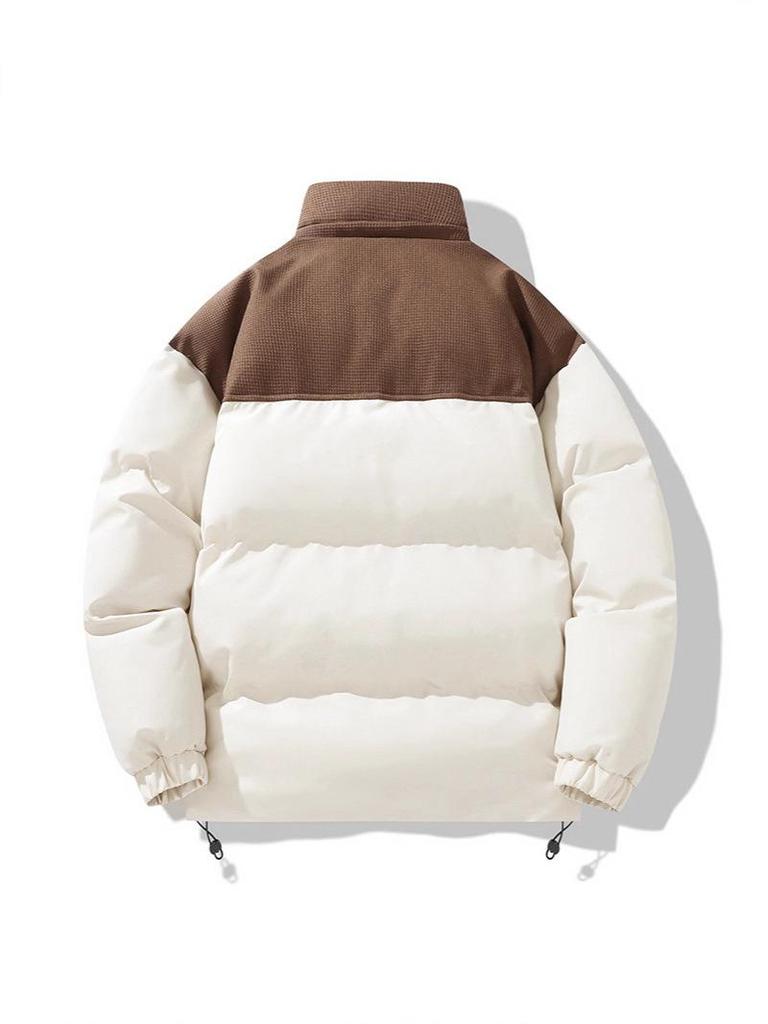 Stylish Winter Cotton Jacket: Windproof, Warm, Stand Collar, Patchwork Design