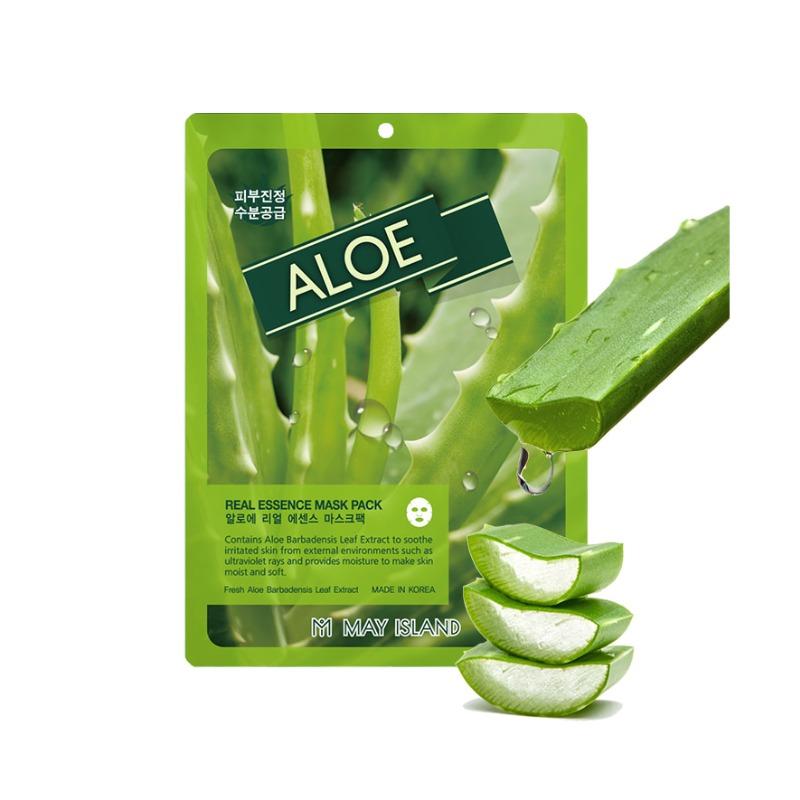 

MAY ISLAND Real Essence Mask Pack 30pcs / 10pcs - 30 Days K-Beauty Routine (Hydrating / Brightening / Firming) Aloe_10 Sheets