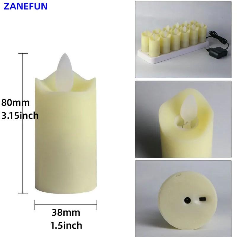 12-Pack Rechargeable Dancing Waving Flame LED Tealight Votive Swinging Wick Candle Lamp Xmas Wedding Home Decoration-Warm White