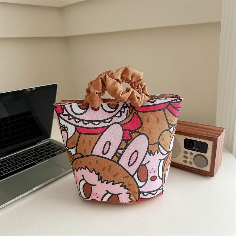Labubu creative cartoon cute padded handbag Korean version high value ins style portable versatile bucket bag KTY